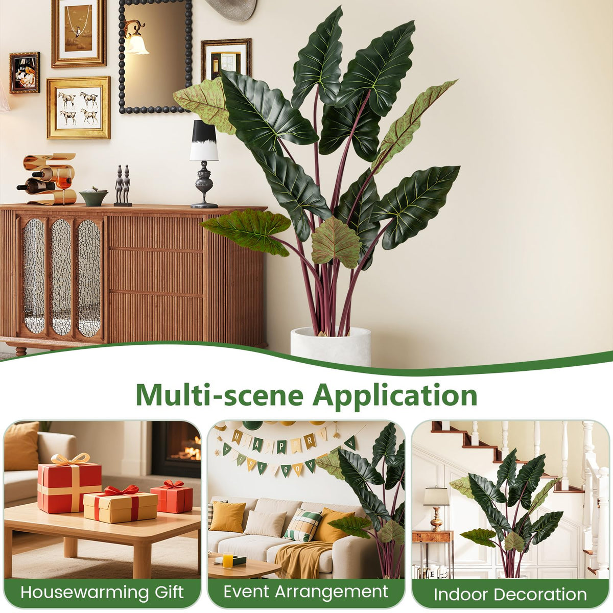 Lucktree 63" Tall Fake Pre-Potted Plant w/ 11 Faux Leaves & Bendable Stems