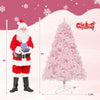 Lucktree 6FT Pink Pre-lit Christmas Tree, Hinged Snow Flocked Artificial Xmas Tree, Seasonal Holiday Decoration for Office Home