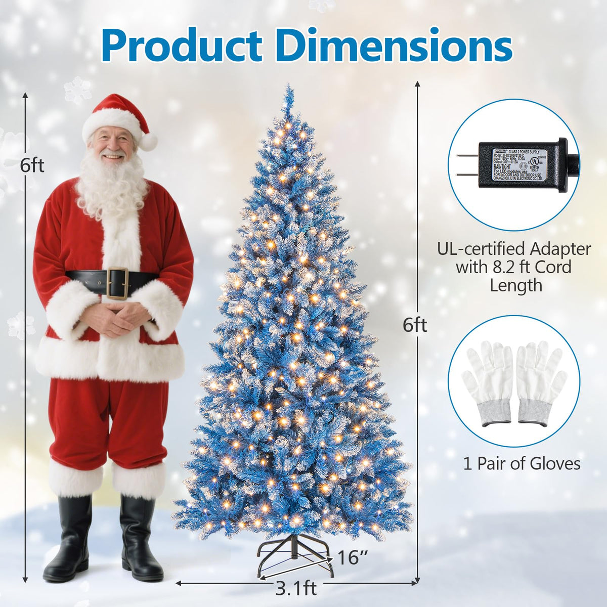 Lucktree Blue Hinged Xmas Tree with Frosted PVC Branch Tips & Warm White LED Lights