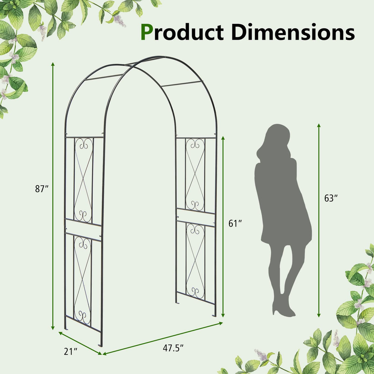Lucktree Garden Arbors Trellises, 7.2FT Metal Garden Arch for Climbing Plants Roses