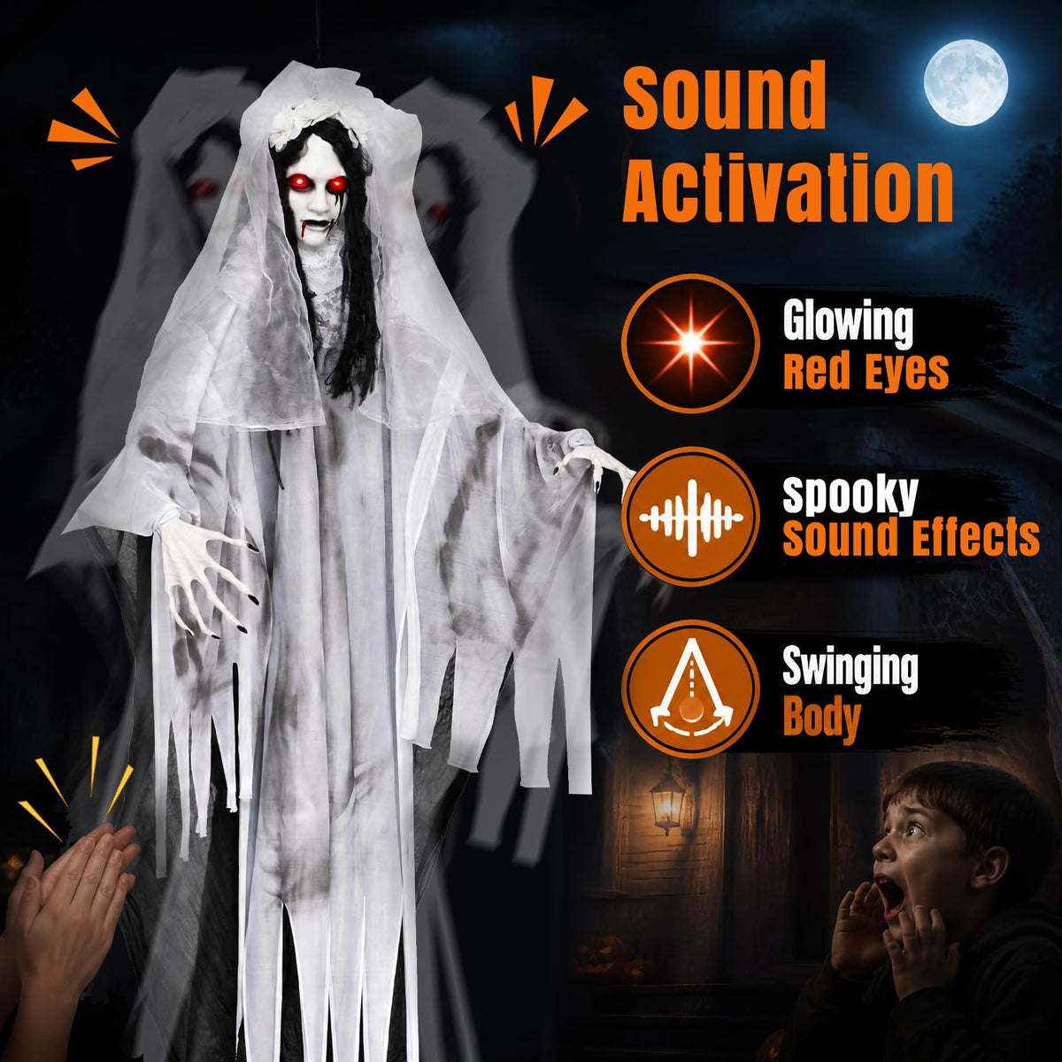 Lucktree 6 FT Animated Halloween Ghost Bride Decoration with Lighted Eyes