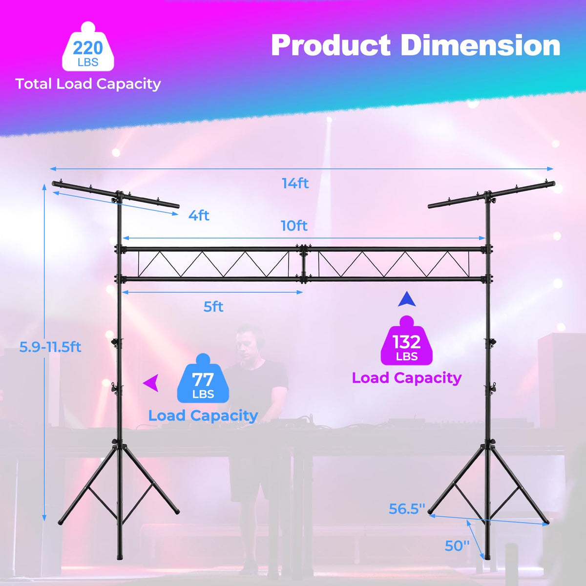 Lucktree DJ Light Stand, 14FT Lighting Truss System with 32 Lights Hold 220LBS Capacity