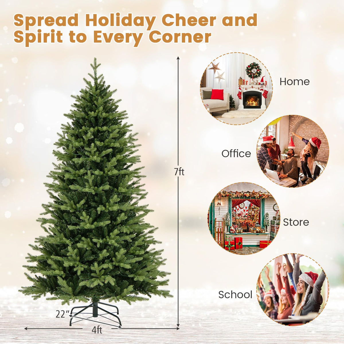 Lucktree 7ft Hinged Xmas Full Tree with 470 Warm White & Multicolored LED Lights