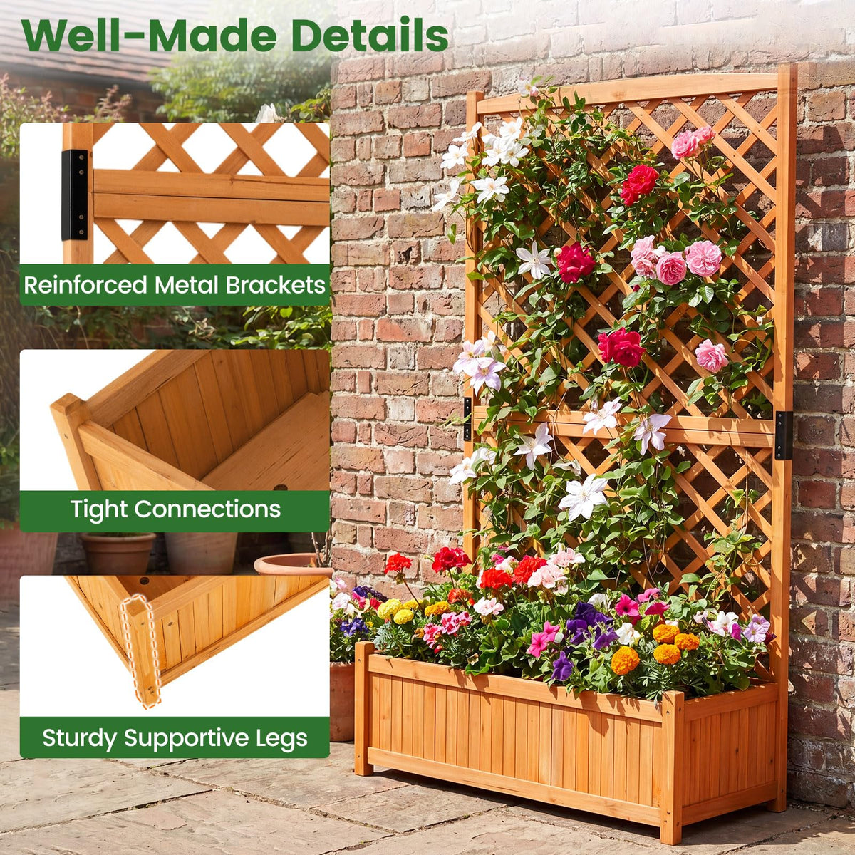 Lucktree 71" Wooden Raised Garden Bed with Trellis (1/2)