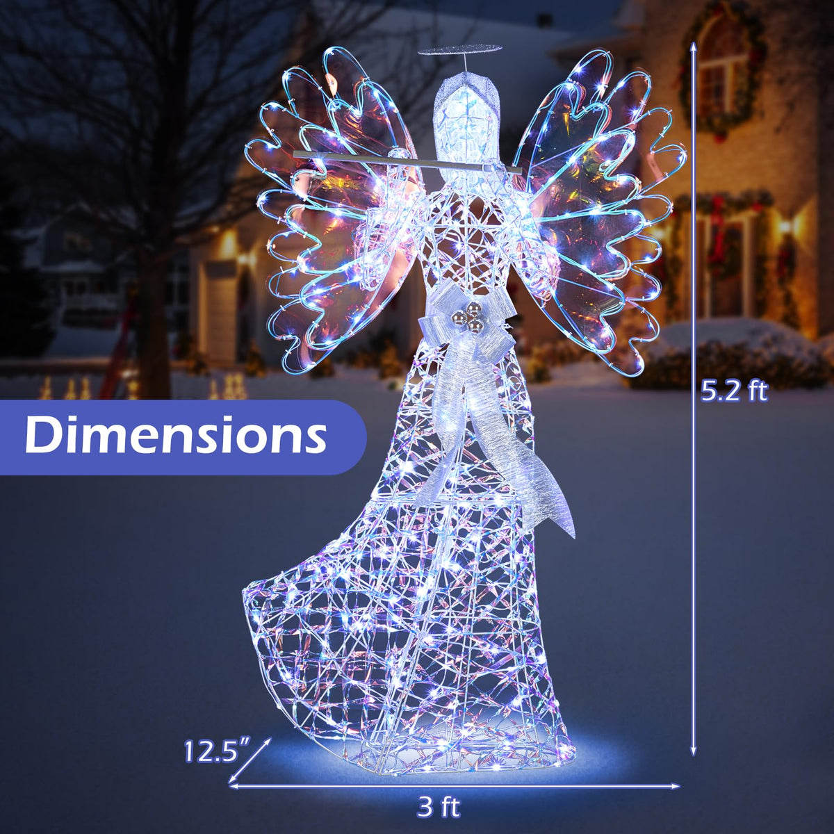 Lucktree 5.2 FT Christmas Lighted Iridescent Angel