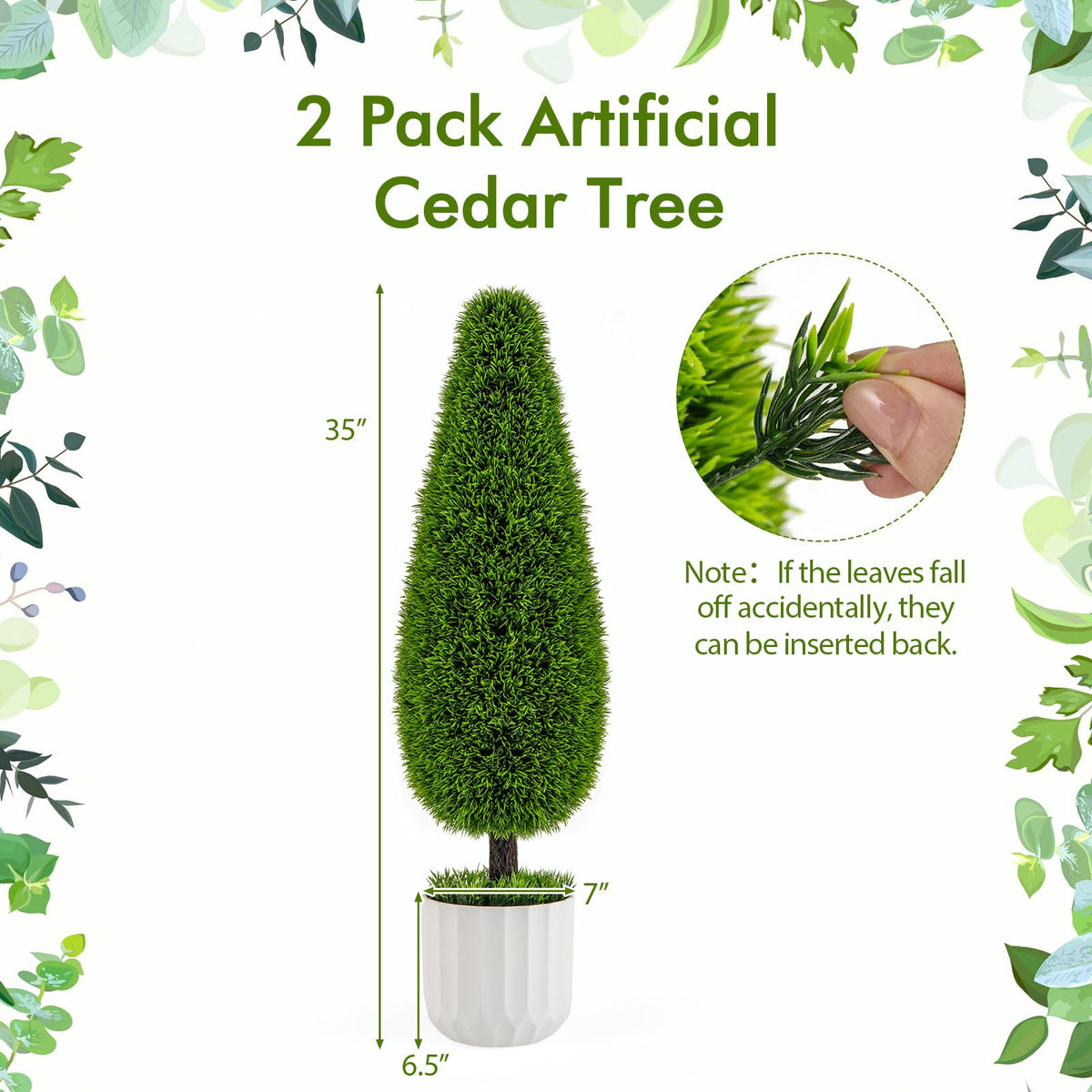 Lucktree 3ft Artificial Cedar Teardrop Shaped Topiary Tree, 2 Pack Faux Potted Plants with Plastic Nursery Pot