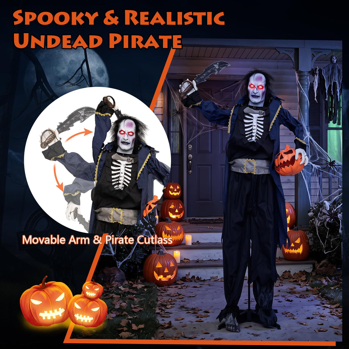 6 FT Animated Halloween Vampire Pirate Decoration with Pop-up Head