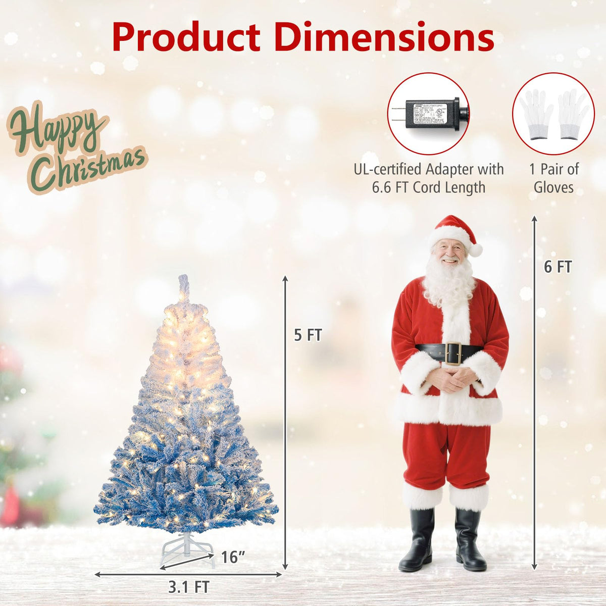 Lucktree Pre-Lit Snow Flocked Christmas Tree | Artificial Hinged Xmas Full Tree