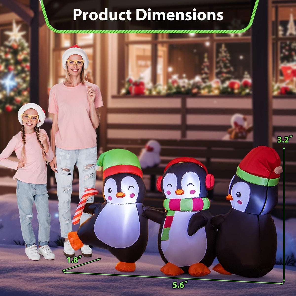 Lucktree 6FT Christmas Inflatables, LED Lighted Xmas Inflatable Penguin Family Hand in Hand