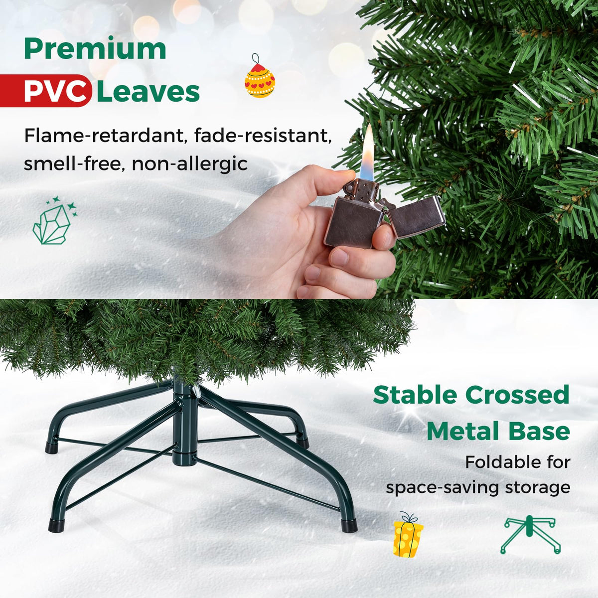 5 FT Artificial Christmas Tree w/Easy-Setup Hinges, Unlit