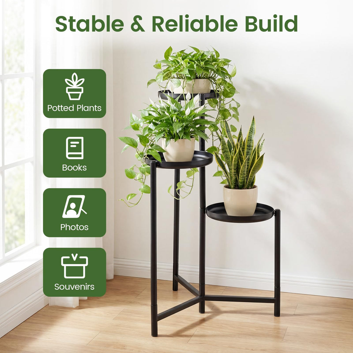 Lucktree 3-Tier Metal Tall Corner Plant Stand Indoor Outdoor