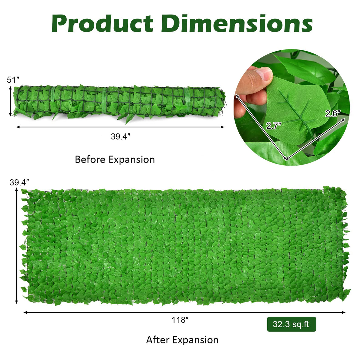 Lucktree 118" x 39.4" Artificial Hedges Fence Faux Ivy Vine Greenery Wall