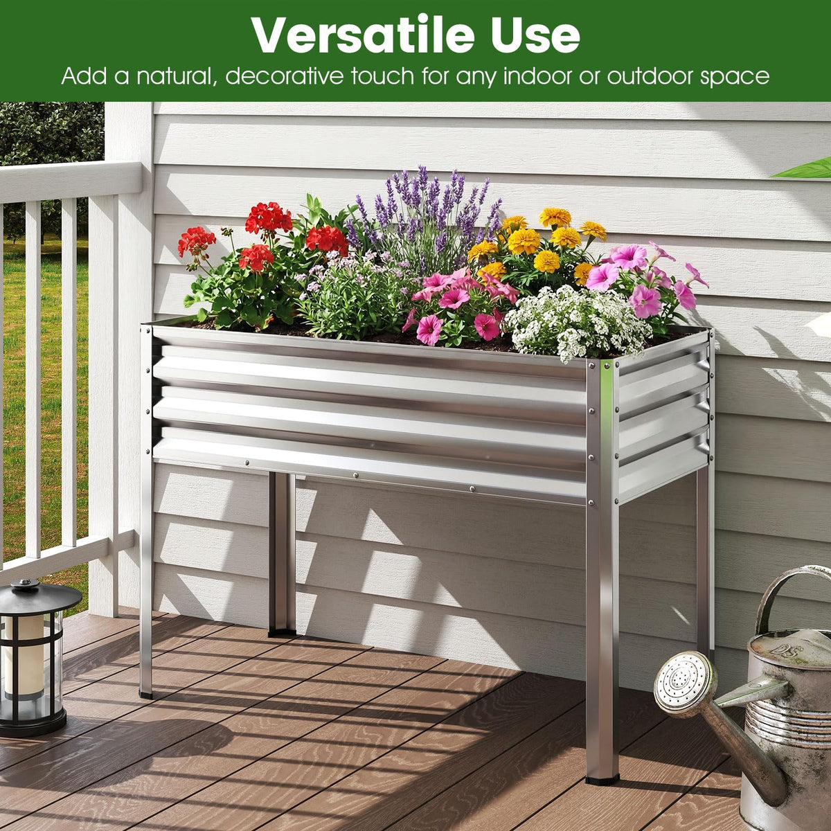 Lucktree 44" x 22" x 32" Metal Large Elevated Planter Box for Vegetable Flower Fruit Herb (1/2)