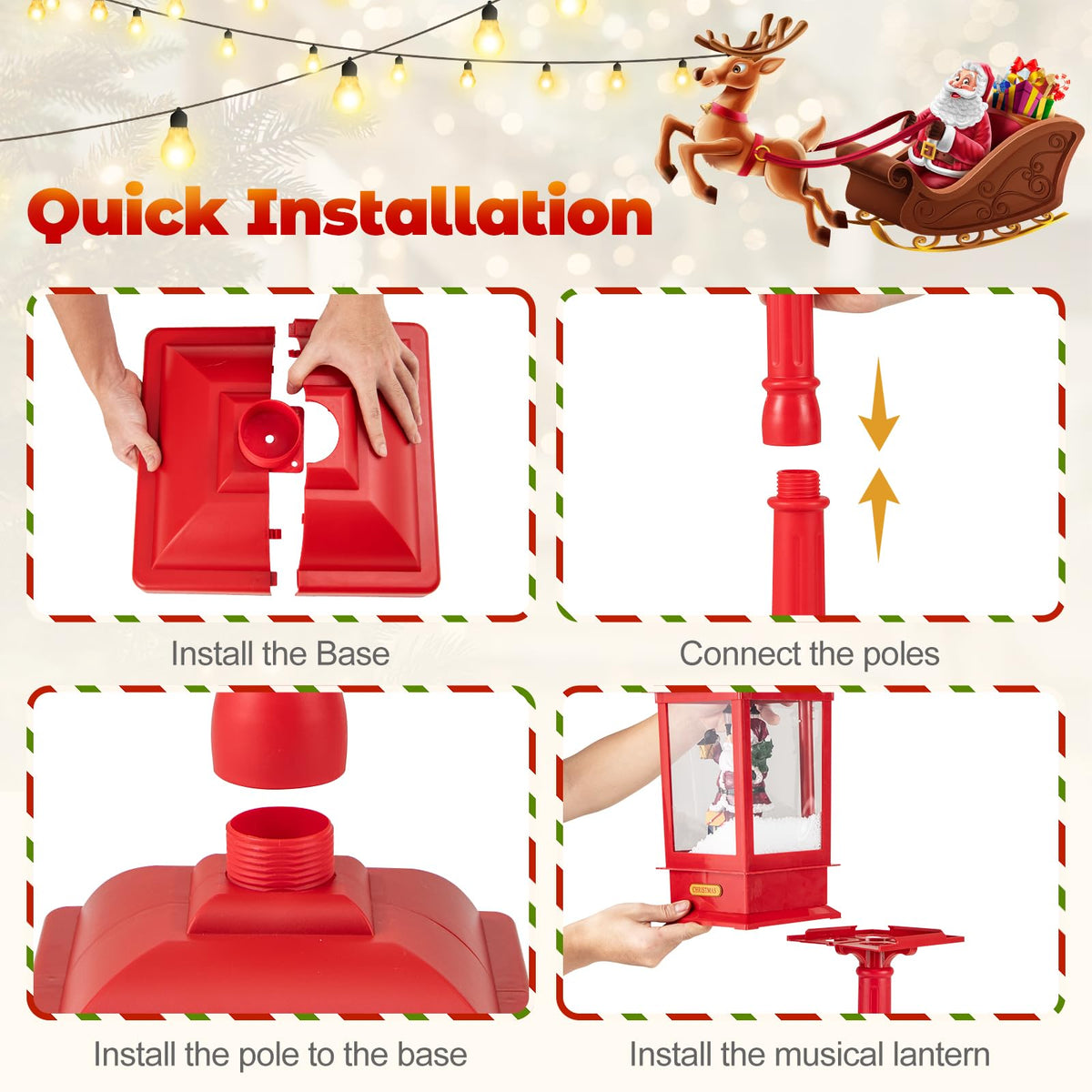 Lucktree 61 Inch Christmas Street Lamp, Festive Musical Lamp Post w/Detachable Snow Globe Lantern