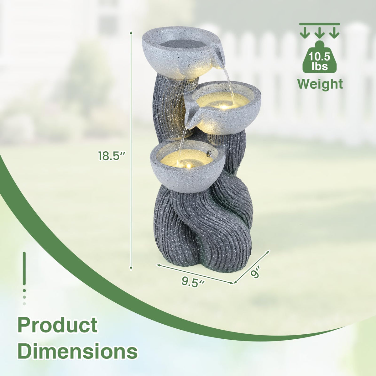 Lucktree 3-Tier Outdoor Water Fountain with Lights