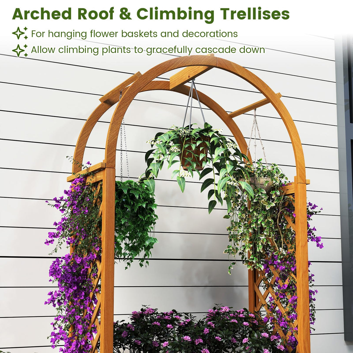 Lucktree Raised Garden Bed with Arch Lattice Trellis, for Climbing Vine Flower Vegetable