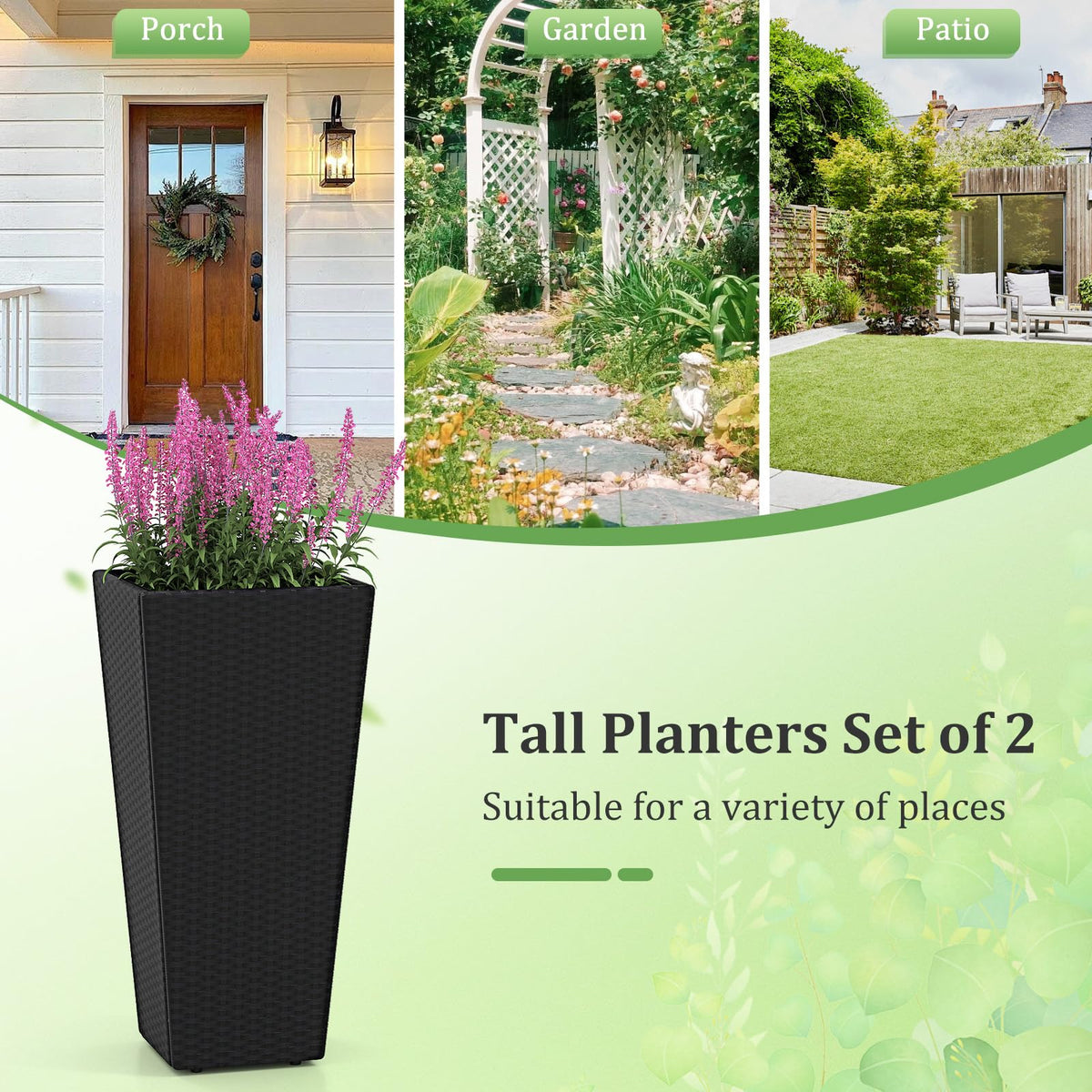 Lucktree Set of 2 Outdoor Wicker Flower Pot 30 Inch Tall Planters with Drainage System