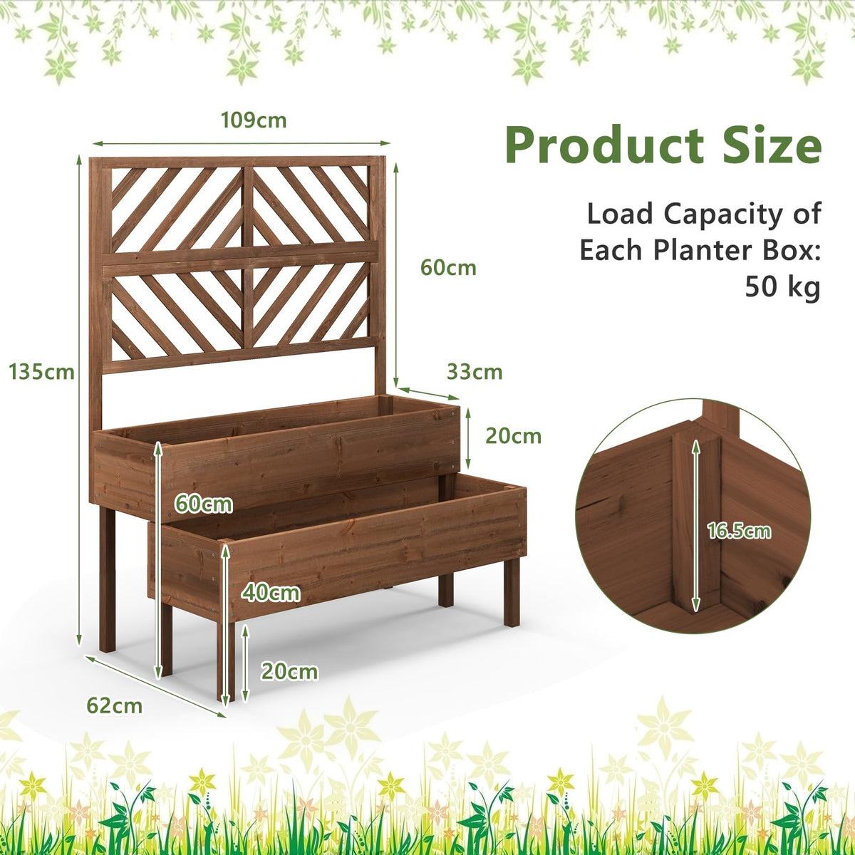 Lucktree Raised Garden Bed with Trellis