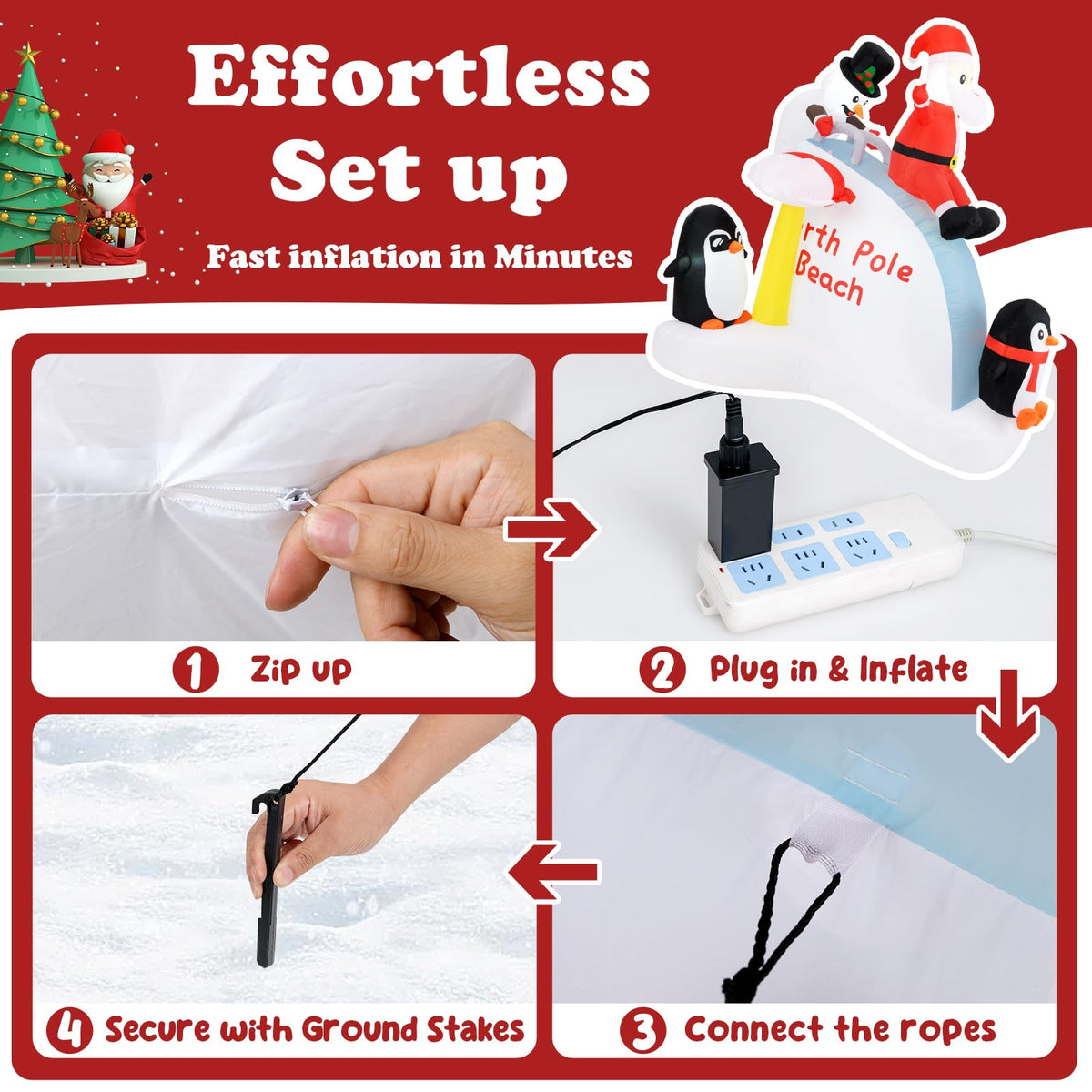 Lucktree 6.4 FT Christmas Inflatable Penguins, Santa & Snowman on Slide