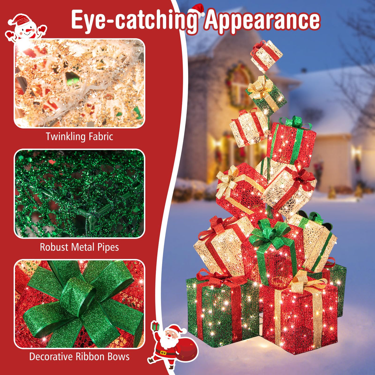 Lucktree 15 Pieces Stackable Pre-lit Lighted Boxes Tower w/ 450 Warm White Lights