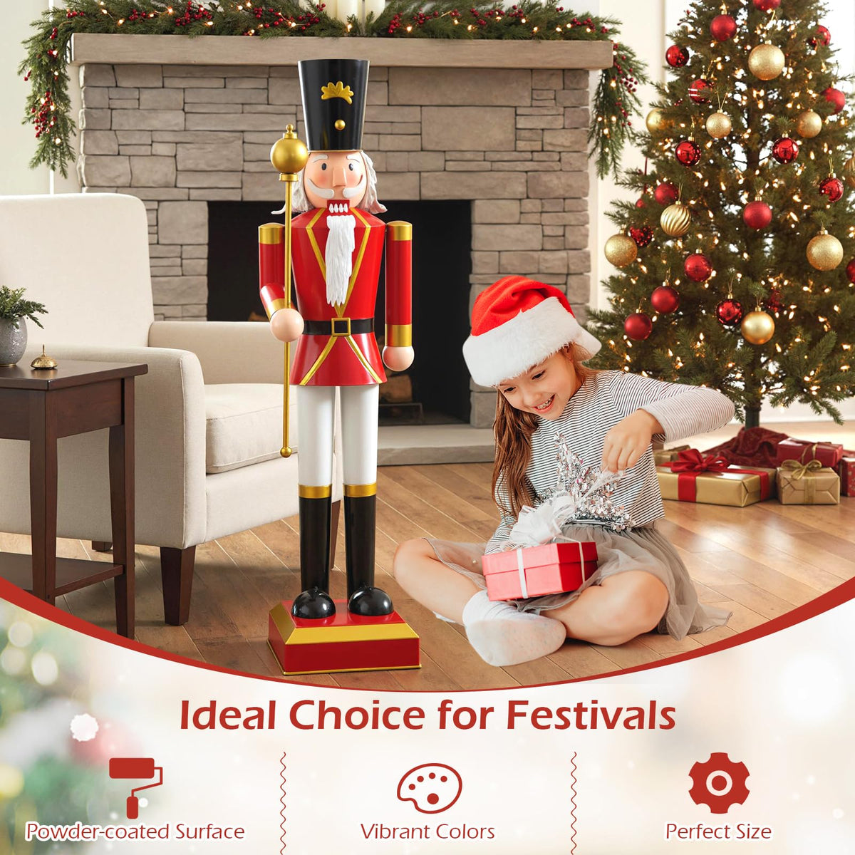 Lucktree 4' Christmas Nutcracker w/High Hat Beautiful Scepter Uniform & Boots