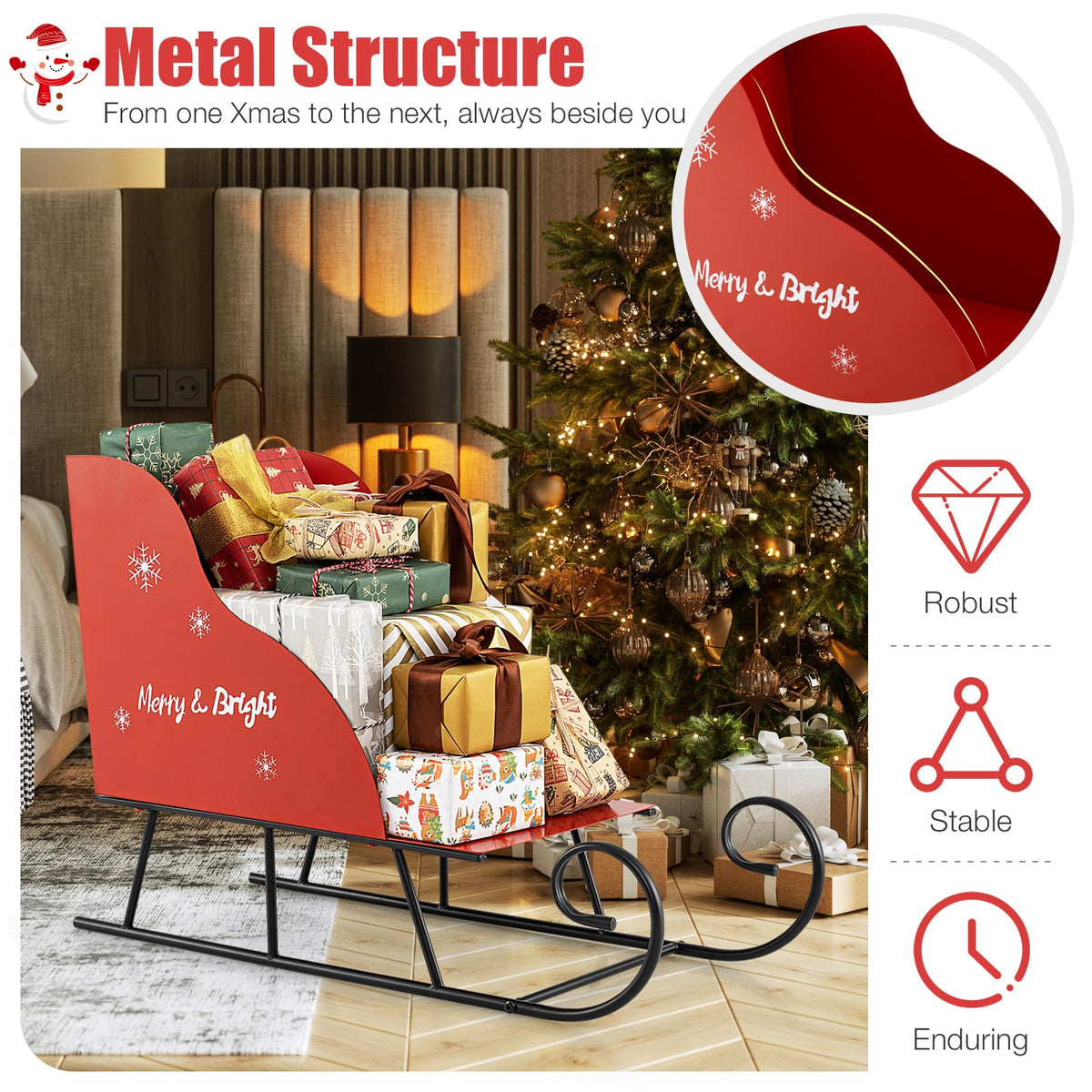 Lucktree Metal Christmas Santa Sleigh Basket Xmas Santas Gift Storage Sleigh