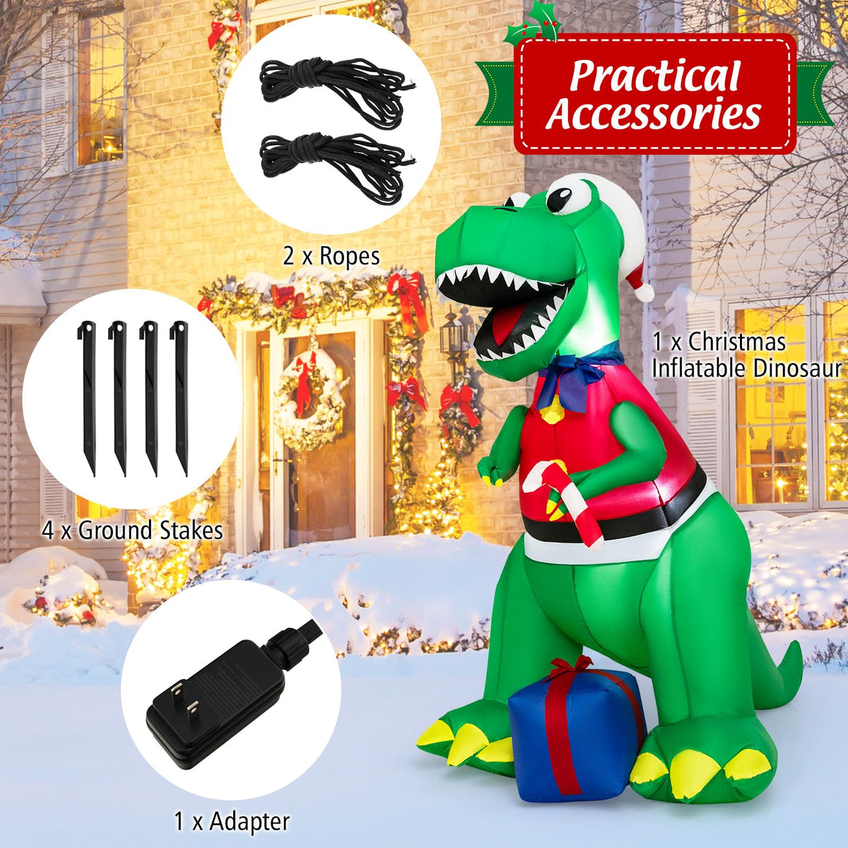 Lucktree 6.8 FT Inflatable Christmas Dinosaur