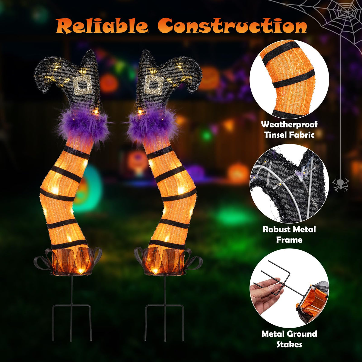 Set of 2 Halloween Lighted Witch Legs Decorations with Stakes