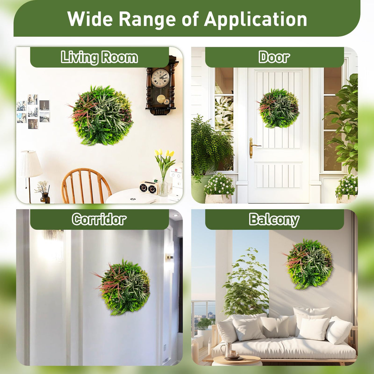 Lucktree 2 Pack Hanging Artificial Plants Panels, 20" Round Framed 3D Greenery Wall Art Decor