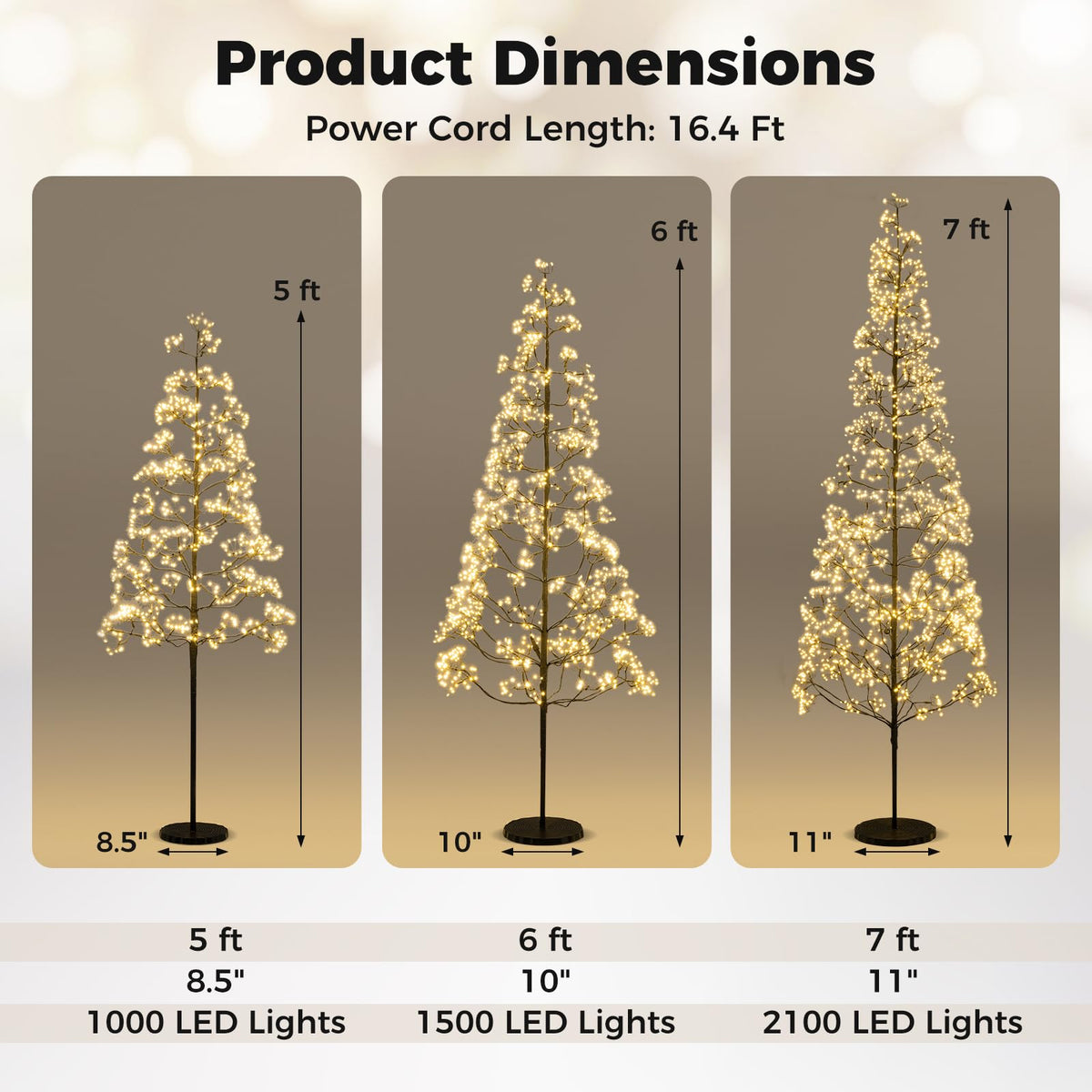 Lucktree 5/6/7 FT LED Alpine Tree with 1000 Warm White LED Lights, Pre-lit Artificial Cedar with Weighted Base