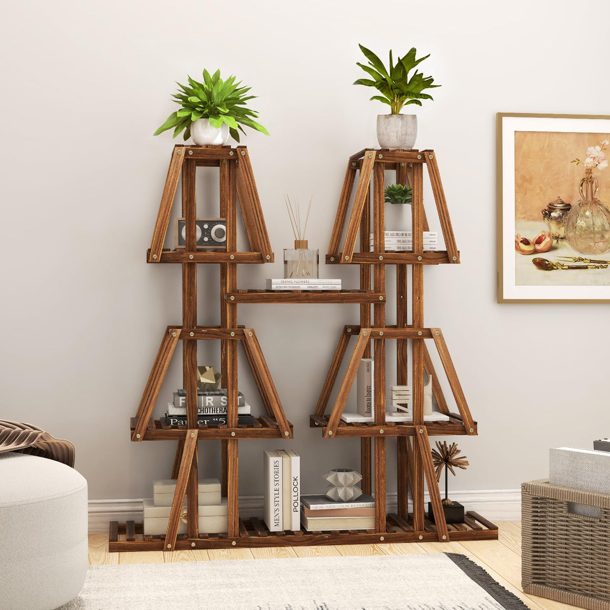 Lucktree Wood Plant Stand, 5-Tier 10 Potted Trapezoid Plant Holder Rack for Multiple Plants