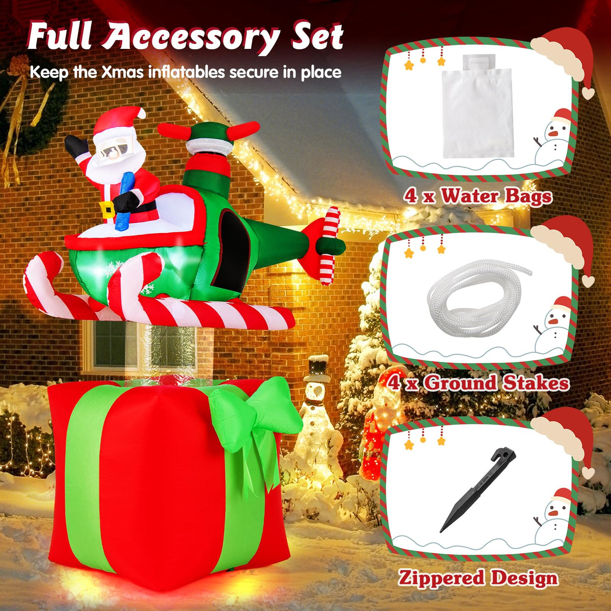 Lucktree 6 FT Christmas Inflatable Santa Claus Flying Helicopter on Gift Box