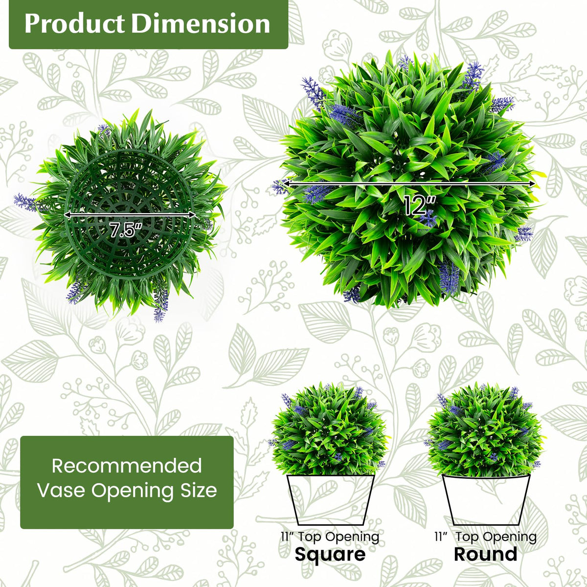 Lucktree 12 Inch Artificial Lavender Topiary Balls Set of 2, Outdoor Faux Greenery Balls with Flowers