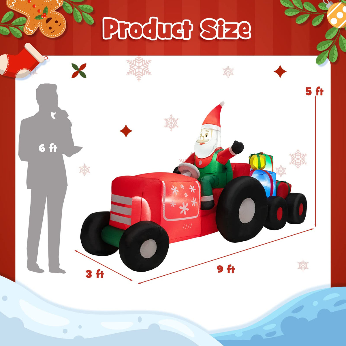 Lucktree 9 FT Christmas Inflatable Santa Claus on Truck with Gift Boxes, with Built-in LED Lights & Waterproof Fan