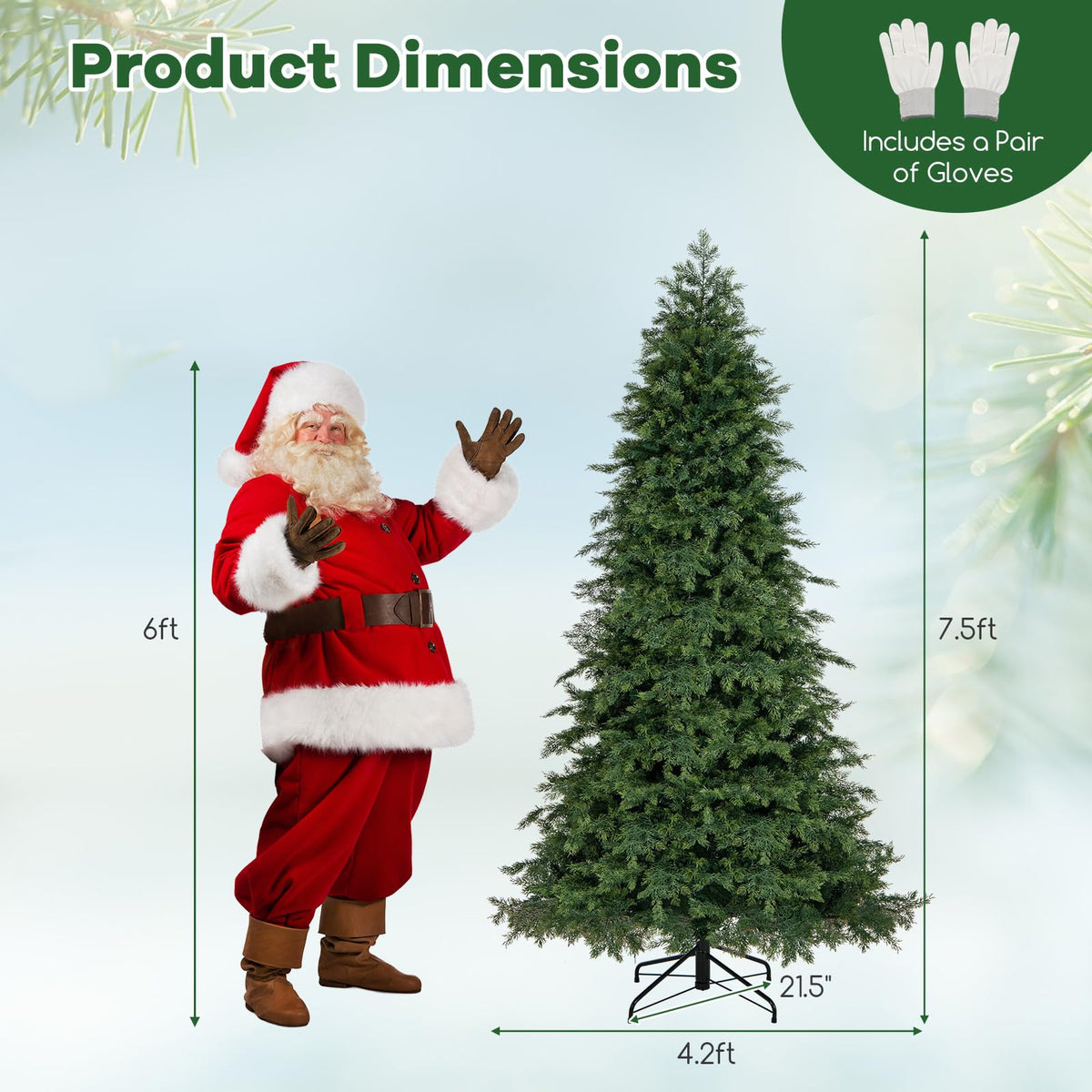 Lucktree 7.5ft Artificial Christmas Tree, Unlit Green Hinged Xmas Full Tree with 1019 Lush Branch Tips