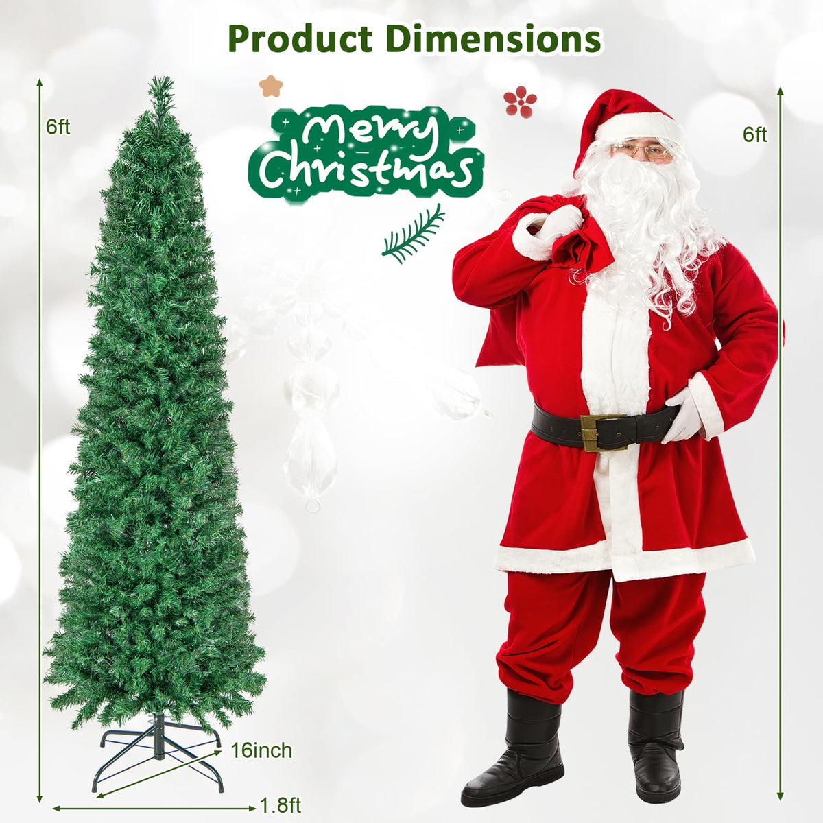 Lucktree 6ft / 7ft / 8ft Fiber Optic Pencil Christmas Tree Xmas Full Tree for Home Office Holiday Decor