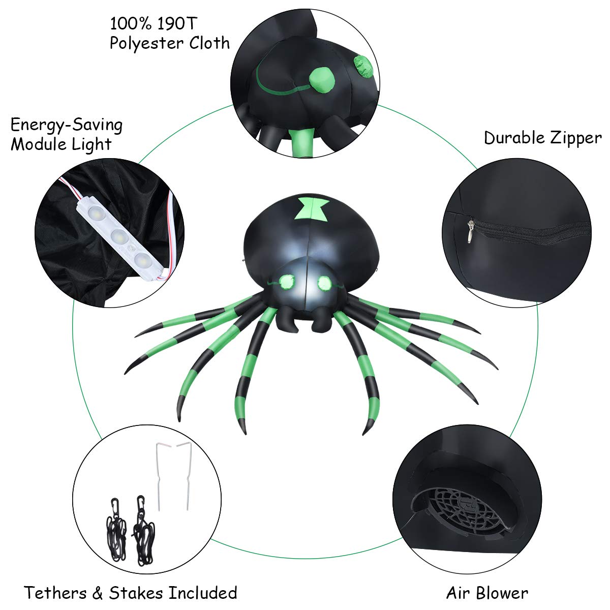Lucktree 6 Ft Halloween Inflatable Spider, Spider with LED Lights Outdoor Indoor Halloween Decorations