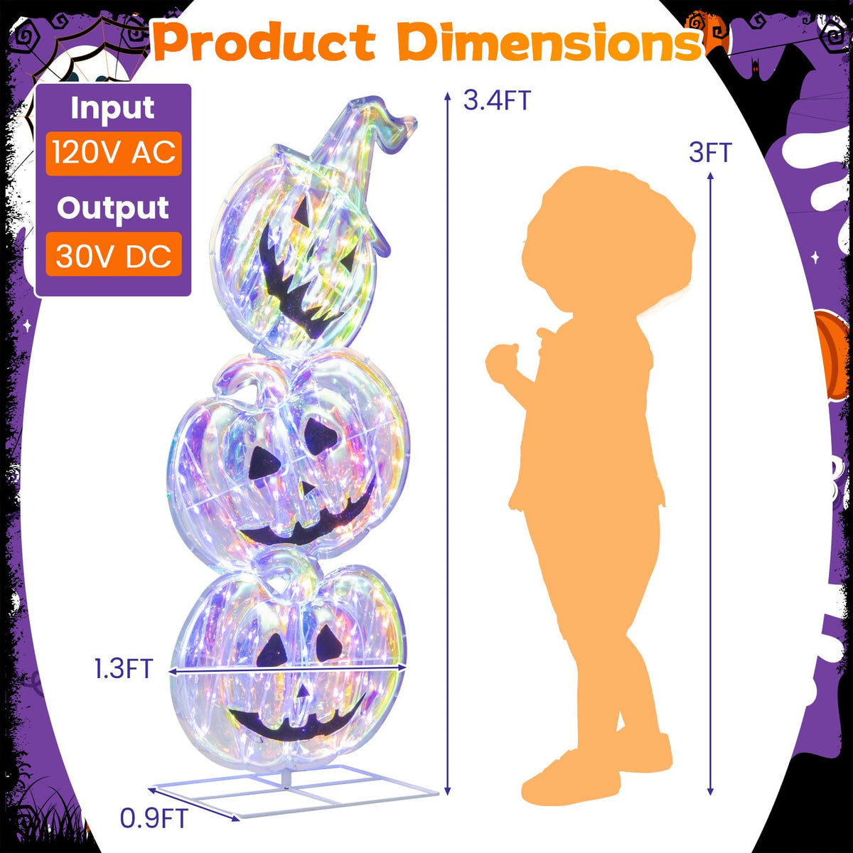 Lucktree 3.4 Ft Halloween Decorations, Light up Stacked Pumpkins with 150 LED Lights