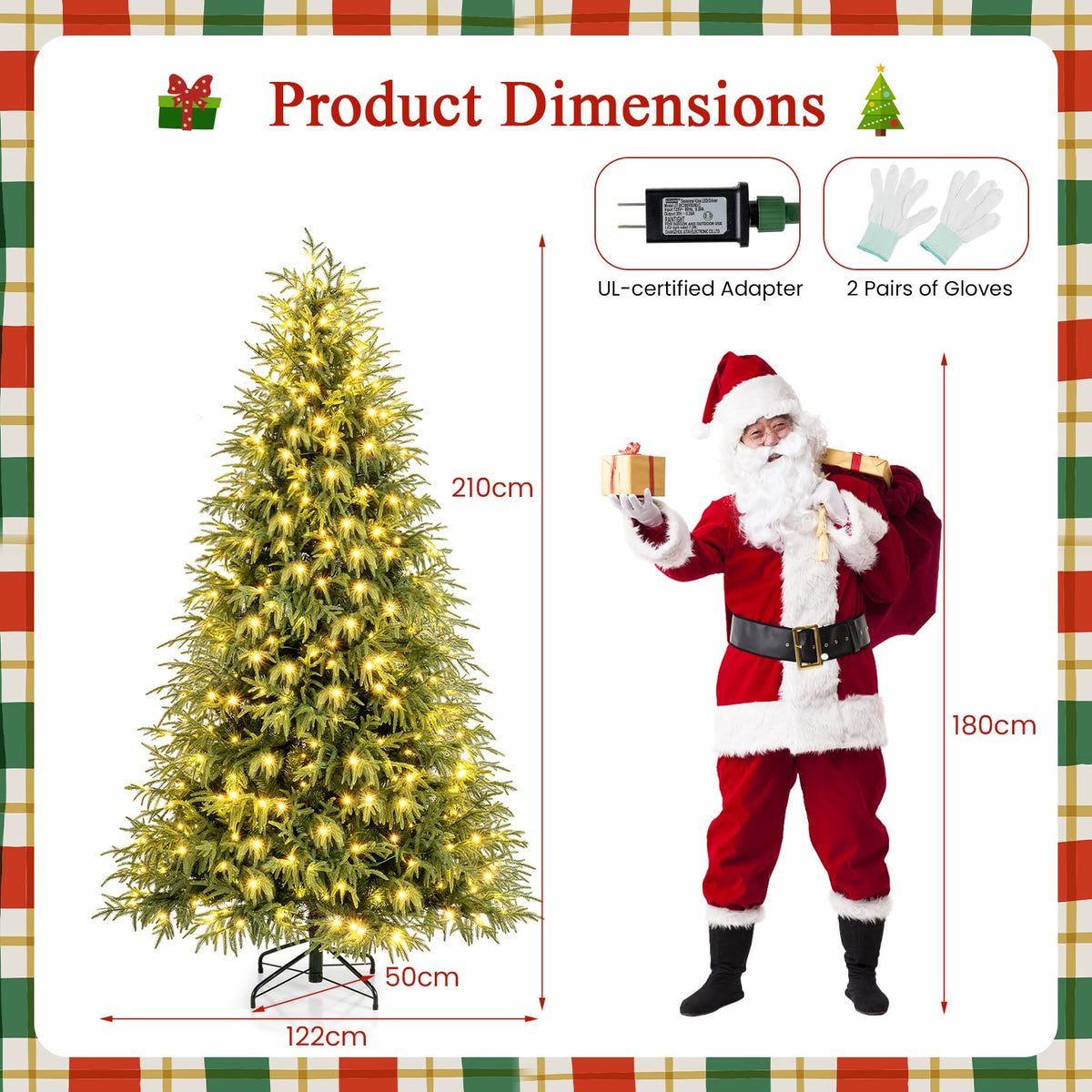 Lucktree 7 FT Pre-Lit Artificial Christmas Tree, Hinged Faux Xmas Tree with 1217 Soft TPE & PVC Mixed Branch Tips