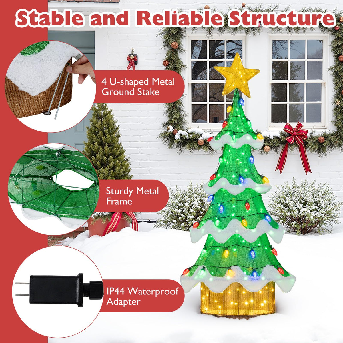Lucktree Lighted Christmas Tree Outdoor Indoor 3D Mesh Tree with 34 Colorful Strawberry Bulbs