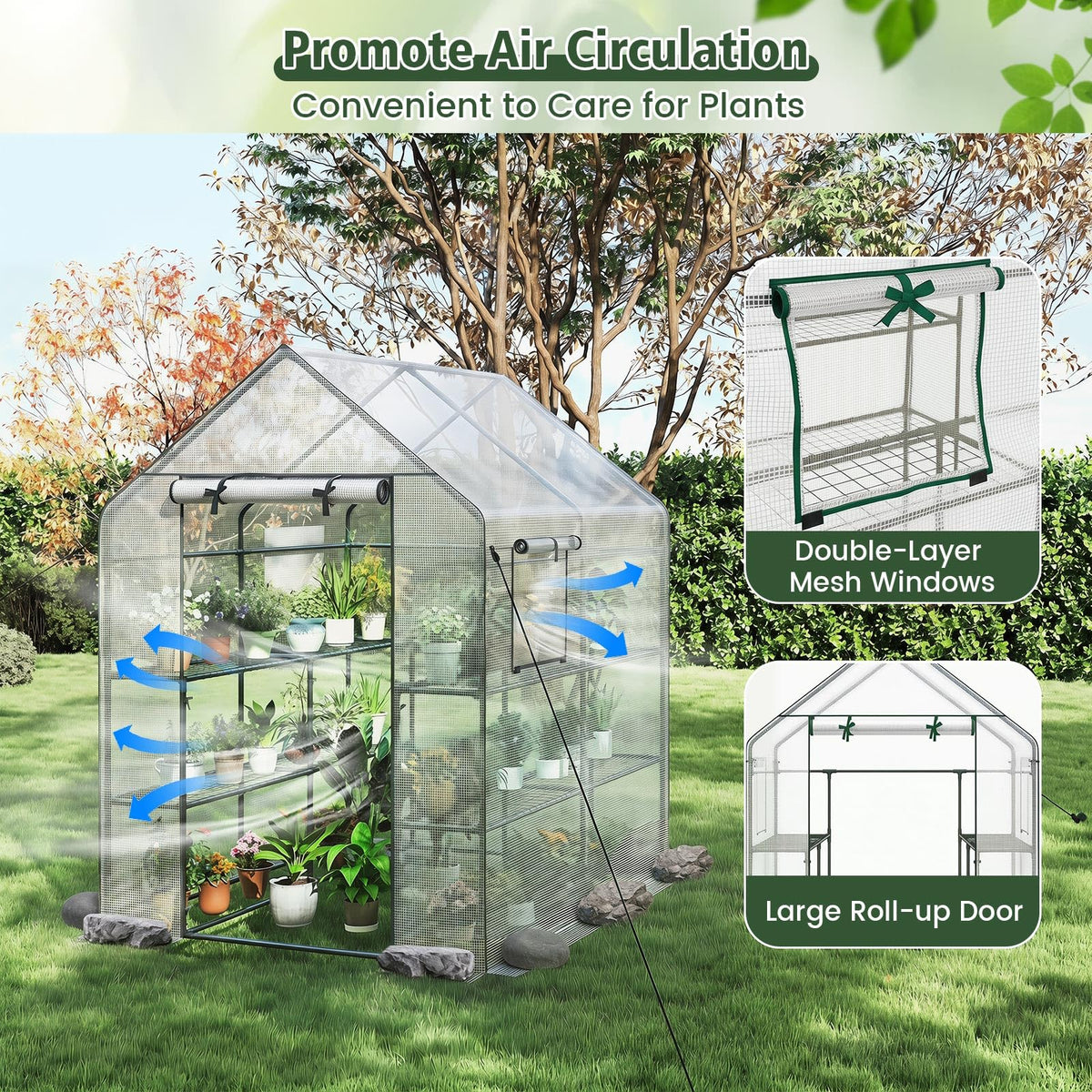 Lucktree 57”L x 57”W x 77”H Walk-in Greenhouse for Outdoors