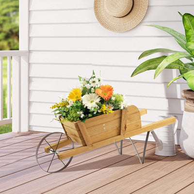 Lucktree Wooden Wagon Planter, Small Wheelbarrow Wagon Flower, Indoor & Outdoor Raised Bed
