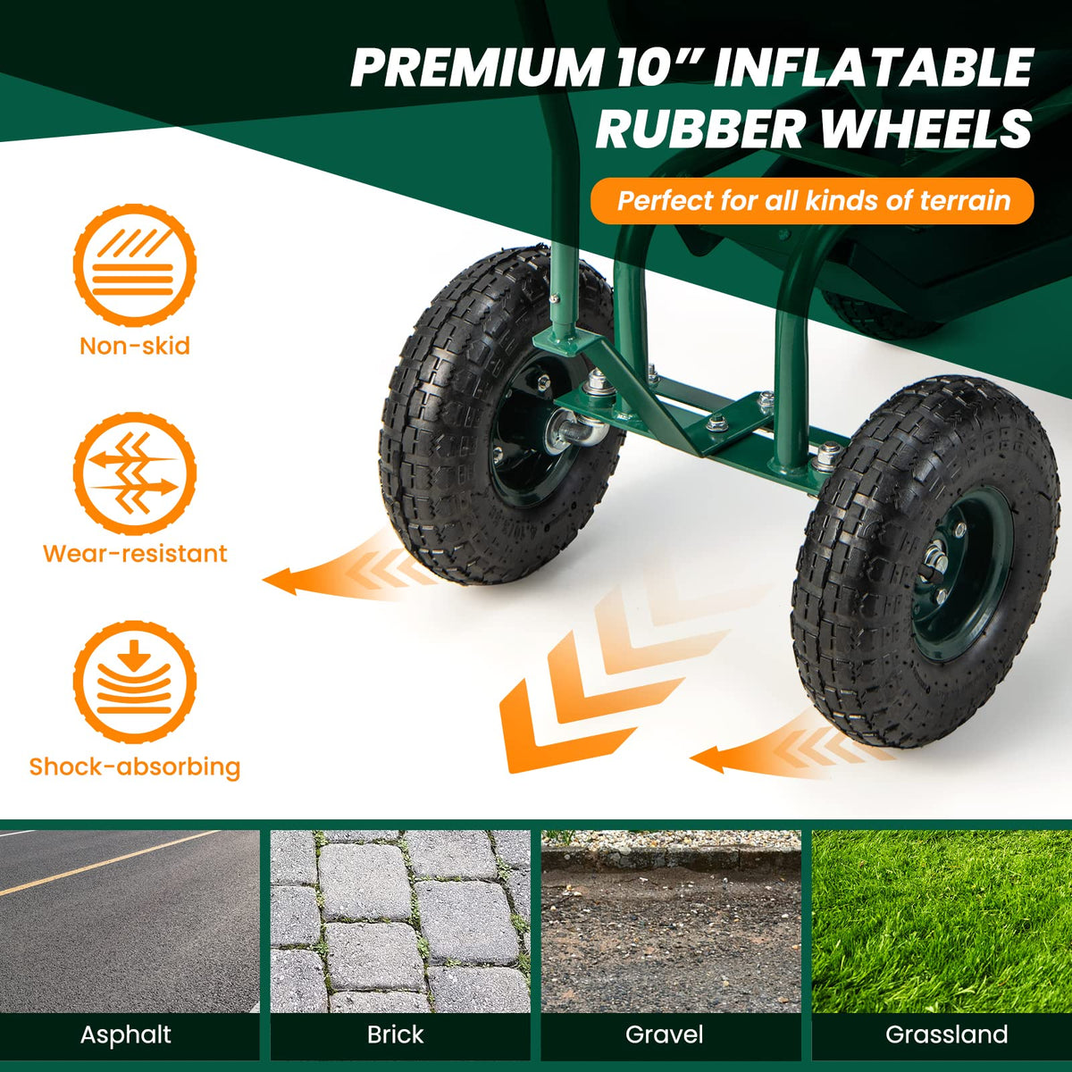Lucktree Garden Cart, Rolling Workseat with 4 Wheels, Tool Tray, Removable Cushion, Storage Basket