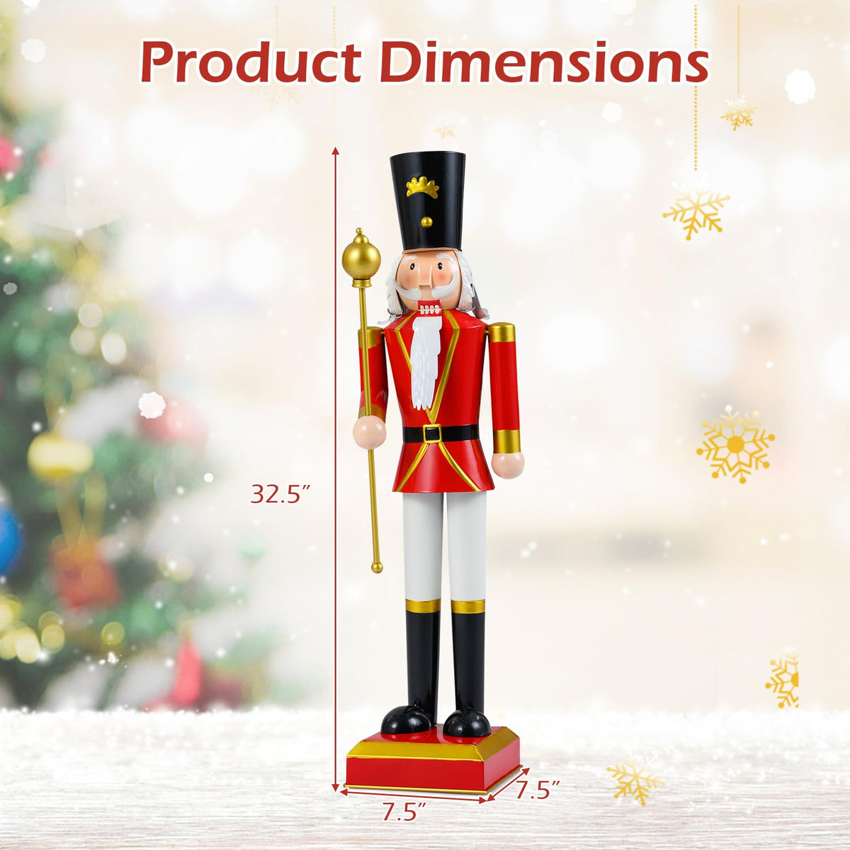 Lucktree 32.5 Inch Christmas Nutcracker with High Hat and Beautiful Scepter