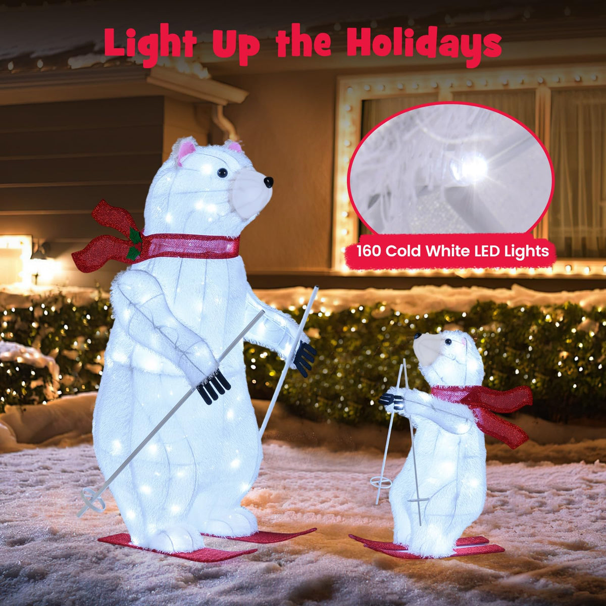 Lucktree 2-Piece Lighted Polar Bear Christmas Decorations