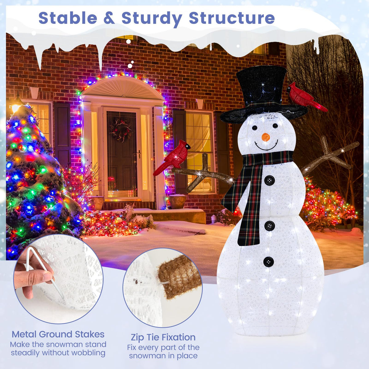 4.2 FT Lighted Christmas Snowman with Redbirds - Lucktree