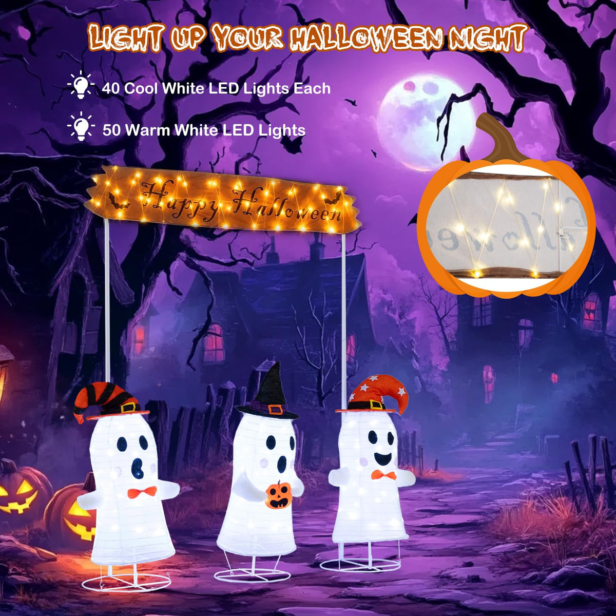 Lucktree Set of 3 Lighted Halloween Decorations Outdoor/Indoor