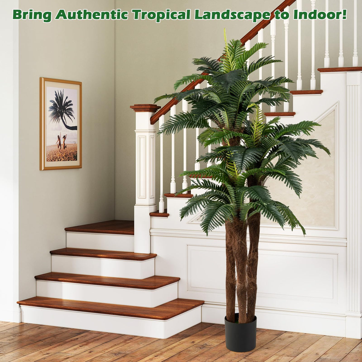 Lucktree 6.3 ft Tall Fake Tropical Plant with 45 + 3 Adjustable Leaves 3 Real Barks & Moss (2 Pack)