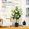 Lucktree 35.5" Artificial Camellia Tree Faux Floral Plant Blooming Tree in Cement Pot