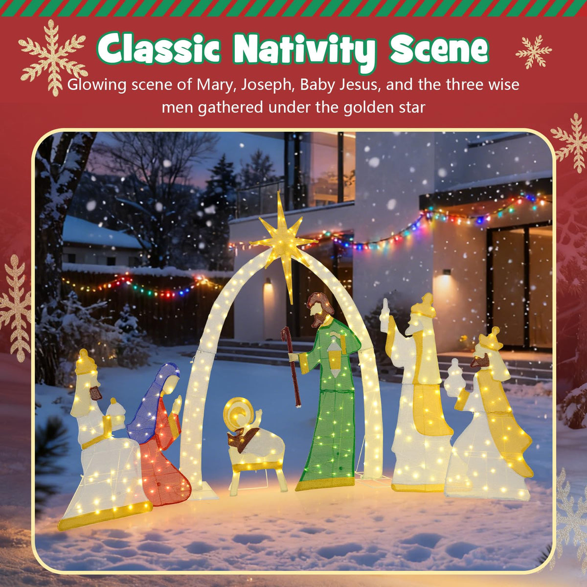 Lucktree 7 Pieces Large Christmas Lighted Nativity Scene Set
